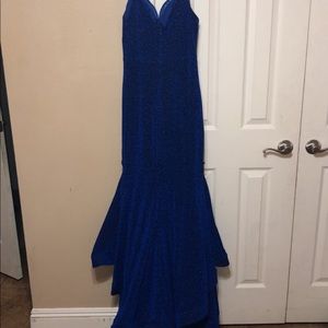 A navy blue prom dress